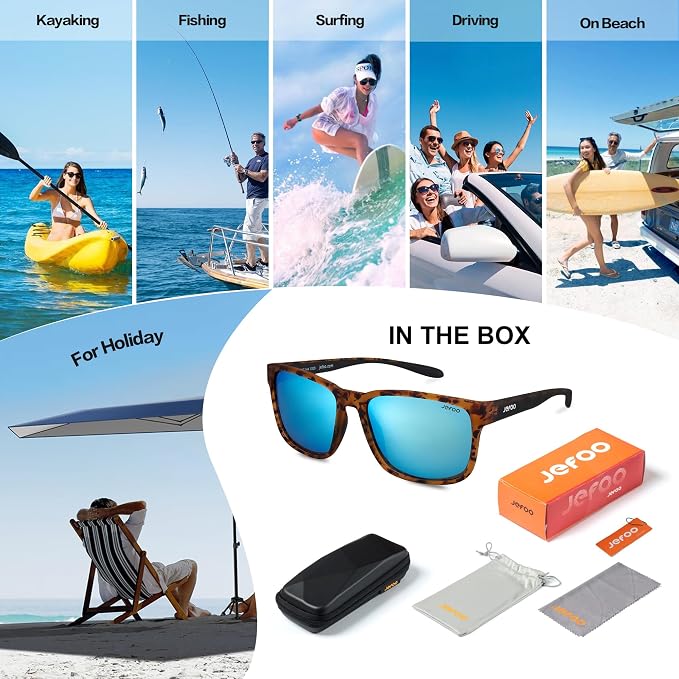 Jefoo Polarized Fishing Sunglasses for Men Women Kayaking Surfing Driving Lightweight Sports Sun Glasses UV Protection
