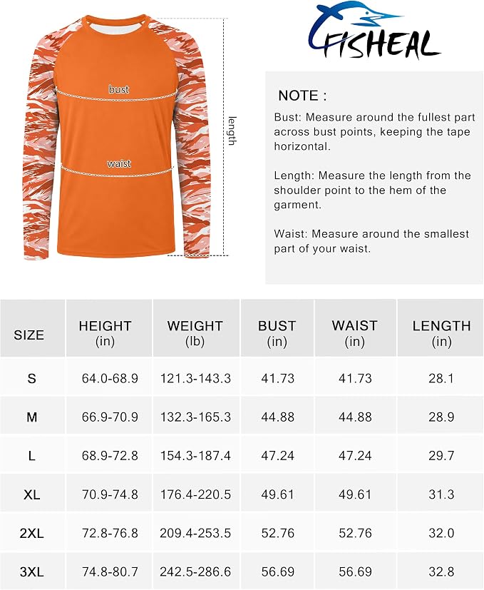 FISHEAL Men's Long Sleeve Fishing Shirts, UPF 50+ Camo Sun Protection Rash Guard, UV Shirt for Swimming Hunting Outdoor