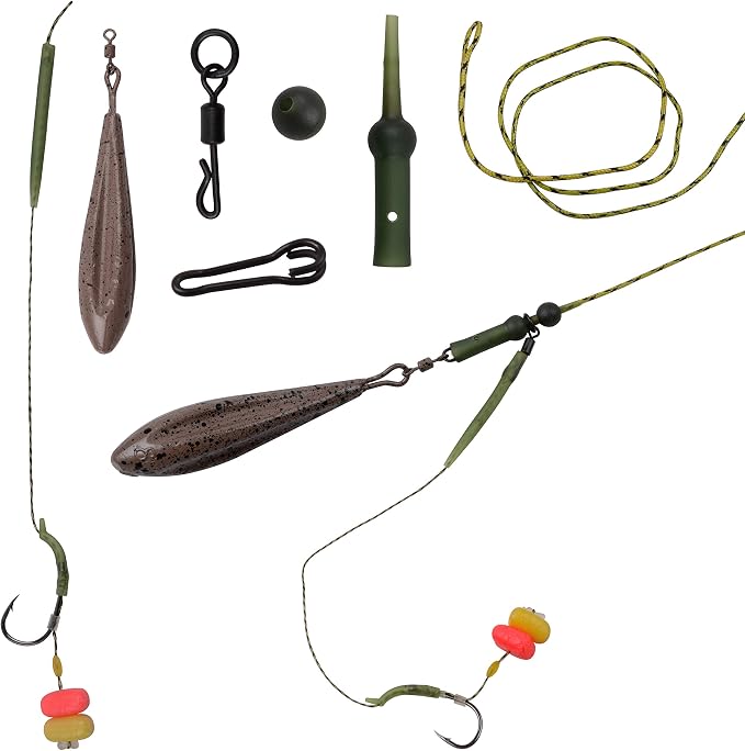 Carp Fishing Rigs Kit Carp Hair Rigs with Carp Sinker Weights Hooks Quick Change Rolling Swivels Sleeves Bait Corns Boilie Leader Rigs Carp Fishing Accessories