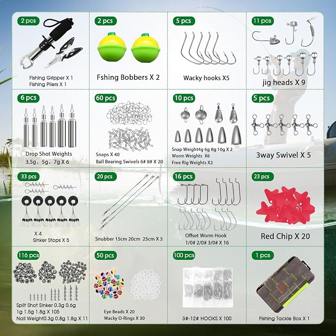 FONMANG 322-Piece Fishing Lures Kit - Buzz Bait/Spinner Baits/Jig/Frog, Fishing Tackle Box with Tackle Included, Soft Bait/Hooks/Weights, Fishing Gear Lure Kit Gift for Men Freshwater Bass Trout