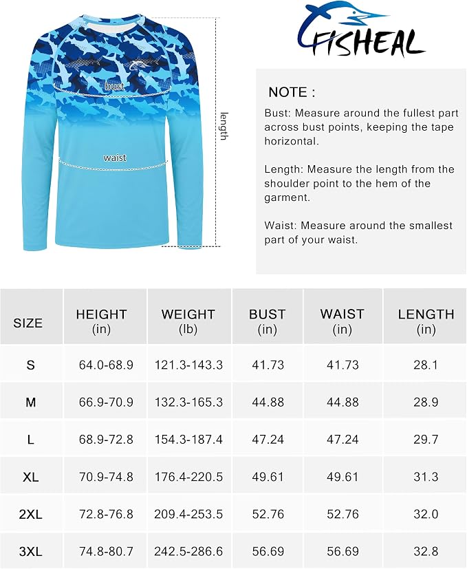 FISHEAL Men's Long Sleeve Fishing Shirts, UPF 50+ Camo Sun Protection Rash Guard, UV Shirt for Swimming Hunting Outdoor