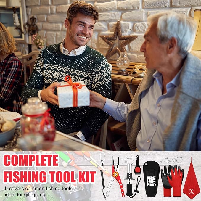 VioraWhite 8 Pieces Fishing Tools Kit Fish Hook Remover Set Include Fishing Pliers Lip Gripper Multifunction Scissors Gloves Towel Keychain Hook for Men Women Gifts