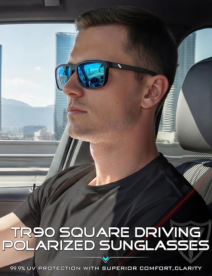 ATTCL Square Polarized Sunglasses for Men: Ultra-Light TR90 Frame UV400 Protection Sun Glasses for Fishing Driving