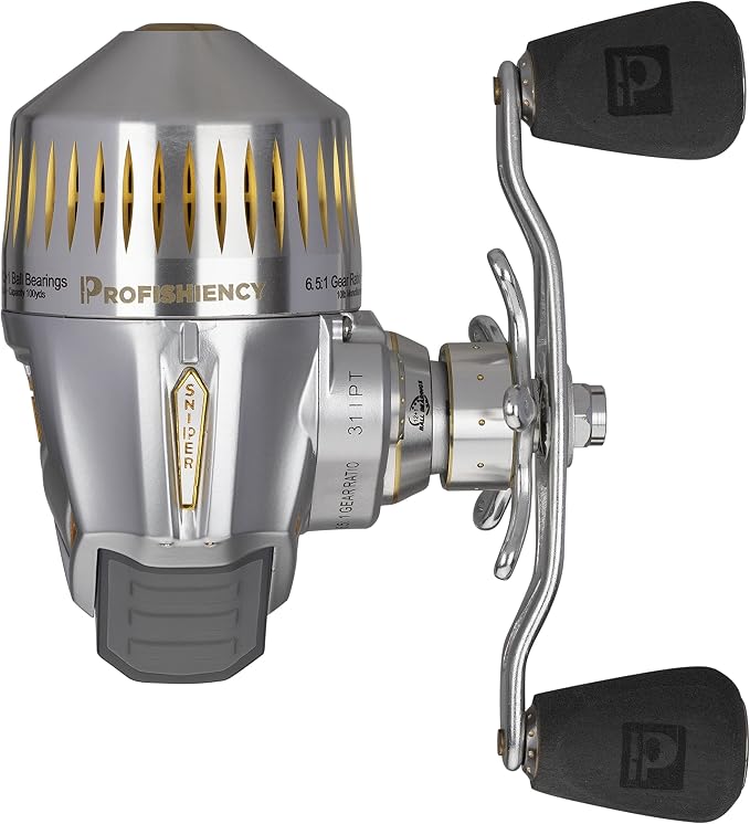 ProFISHiency Sniper High Speed Spincast Reel | Pre-Spooled w/100 Yards 10lb Monofilament Line | 6:5:1 Gear Ratio | Heavy-Duty Aluminum Cone, All-Metal Gears | Fastest spincast Reel in the World