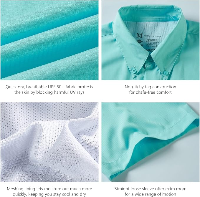 Bassdash UPF 50 Men’s Fishing Dress Shirt Button Down Woven Short Sleeve Outdoor