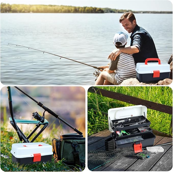 3 Layers Fishing Tackle Box, 213Pcs Fishing Lures Kit with Small Fishing Tool Kit Containing Weights Scale, Lip Clip, Hook Remover, Fishing Accessories, Fishing Gear for Beginners Kids, Men, Adults