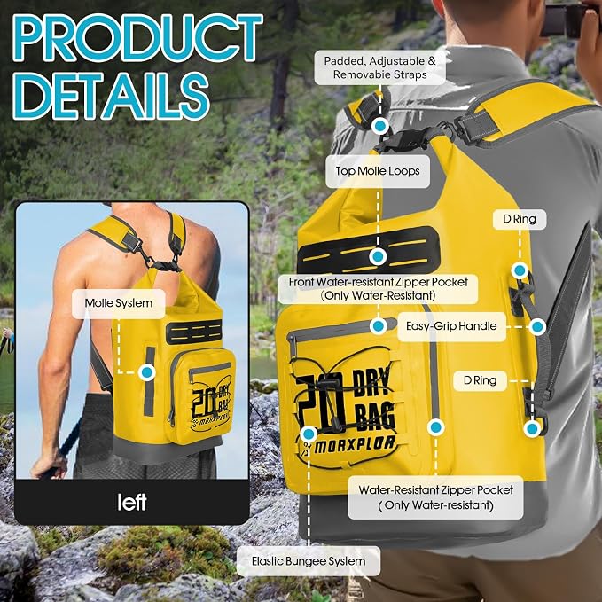 MORXPLOR Dry Bag Waterproof,5L/10L/20L/30L/40L/55L Roll Top Dry Bag Backpack with WaterProof Phone Case for Swim,Kayak