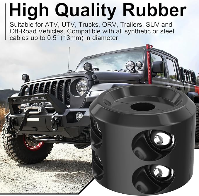 BFXM Winch Stopper for Cable, Rubber Winch Cable Stopper with Allen Wrench to Protect Winch Rope from Wear and Tear, Winch Accessories for ATV, UTV, Truck (Black)