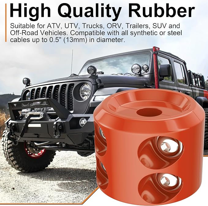 BFXM Winch Stopper for Cable, Rubber Winch Cable Stopper with Allen Wrench to Protect Winch Rope from Wear and Tear, Winch Accessories for ATV, UTV, Truck (Orange)