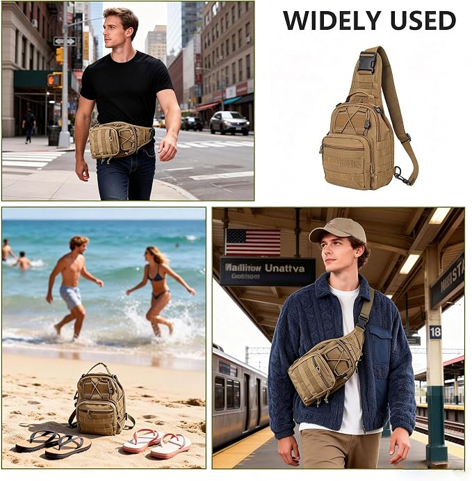Fishing Backpack Small Fishing Tackle Storage Bag with 3 Methods of Carrying Large Capacity Sling Backpack for Outdoor Hiking Travel Hunting (Khaki)