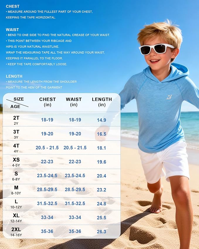 Roadbox Boys Rash Guard Hooded Fishing Shirt, Kids UPF 50+ Long Sleeve Sun Hoodie, Youth UV Protection Beach Swim Shirts