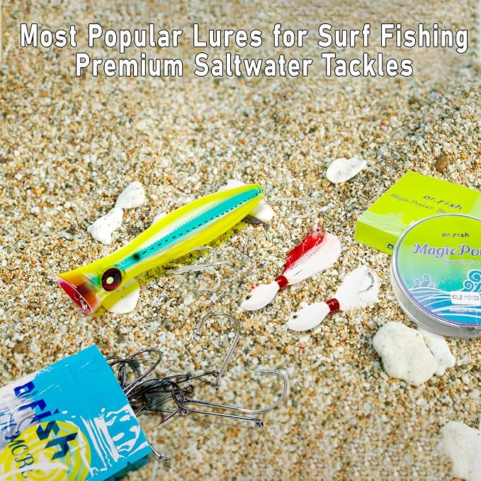 Dr.Fish Surf Fishing Rod and Reel Combos Saltwater Fishing Gear Set 12ft Surf Rod 10000 Reel Offshore Inshore Casting Pole Beach Casting Spinning Pole Kit Equipment Set Striper Pompano Flounder