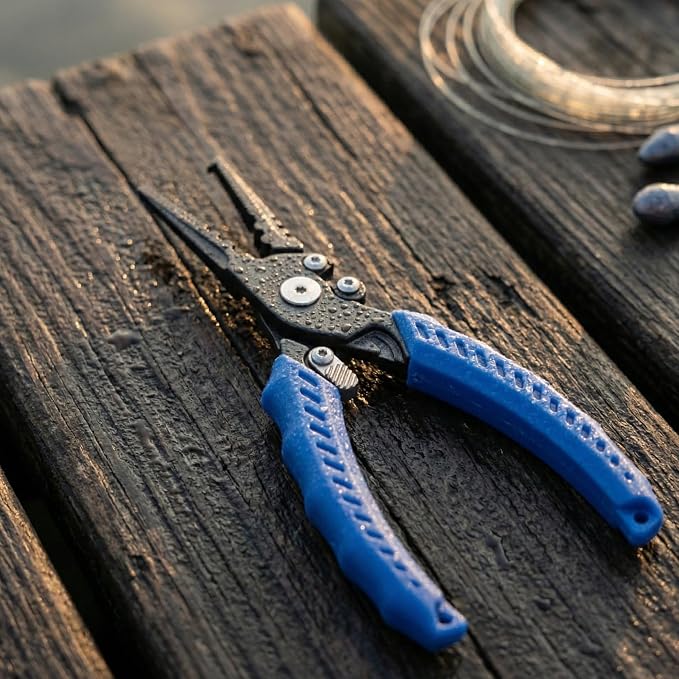 Reaction Tackle Fishing Pliers 7" & 9" Stainless Steel - Split Ring or Straight Nose Pliers with Braid Cutter, Hook Remover & Crimper - Teflon Coated Saltwater Fishing Pliers with Sheath & Lanyard