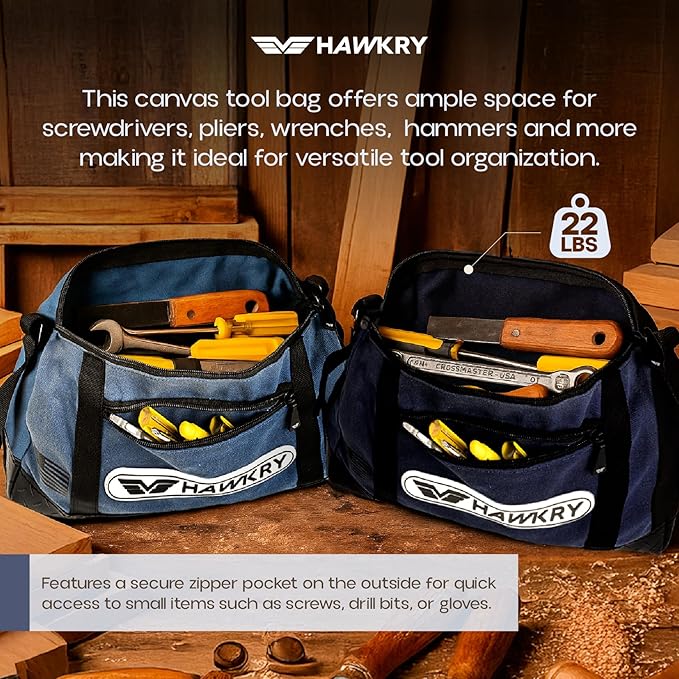 HAWKRY Canvas Tool Pouch Set (4 Pack) – Heavy Duty Tool Organizer Bags with Zipper, Durable Small Tool Bags for Electricians, Contractors, Mechanics and Hardware Storage