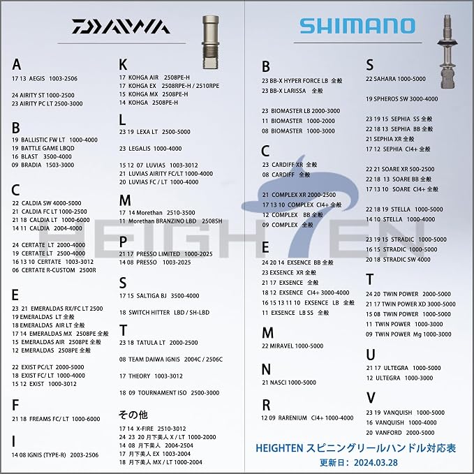 HEIGHTEN 65-70mm Spinning Reel Handle with 38mm Knob for Shimano Stradic FL FM Stella Vanford Vanquish Nasci Twinpower Daiwa Fuego BG MQ Ballistic Certate Luvias Tatula