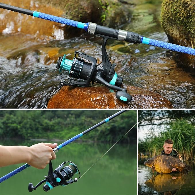 Sougayilang 3 Piece Baitfeeder Combo Surf Fishing Rod Combo Medium/Heavy Travel Spinning Rod with 4000 Size Reel (9'/10'/11'/12')