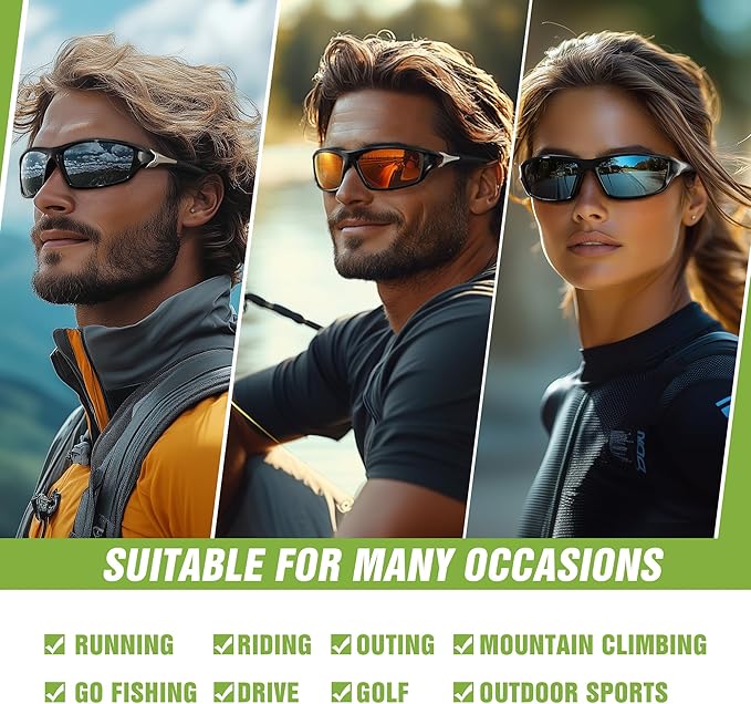 3 Pack Polarized Sports Sunglasses for Men, Mens Sunglasses Wrap Around UV Protection for Cycling Fishing Driving
