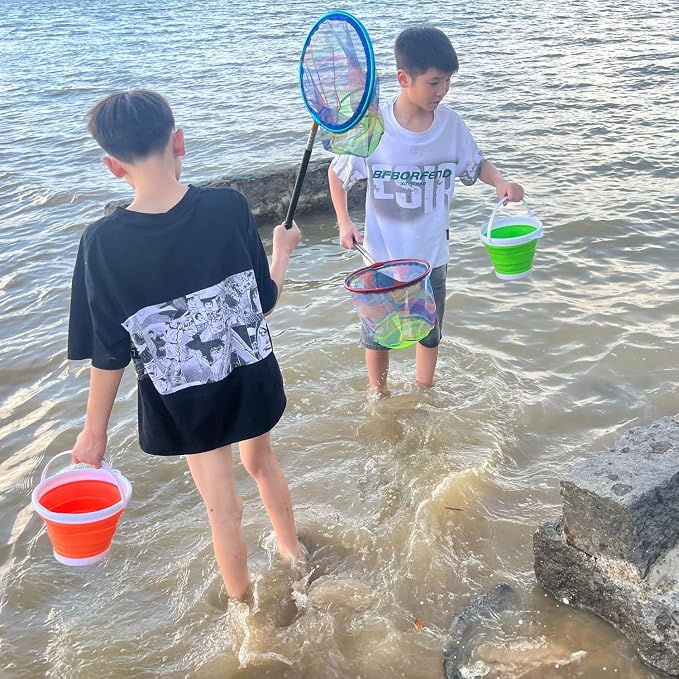Fishing Nets with Bucket Fishing Retractable Landing Net Lightweight Aluminum Pole with Non-Slip Handle for Catch and Release and Release Frogs Butterfly Youth Outdoor
