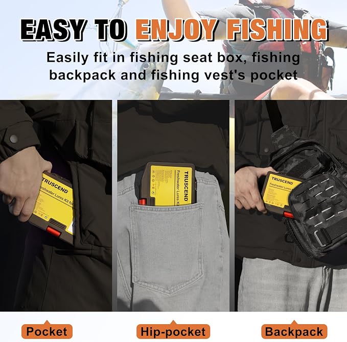 TRUSCEND Complete Fishing Lures - Tackle Box with Tackle Included - Crankbaits, Minnows, Frogs, Vibes, Poppers, Spinners, Spoons, Soft Baits, Hooks & Weights Accessories Kit for Bass Panfish Trout