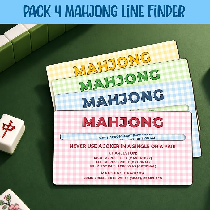 4 Pack Mahjong Line Reader with Rules, Wooden 2026 Mahjong Line Finder, Instructions for Beginners, Mah Jongg Accessories, Mah Jongg Gifts for Women