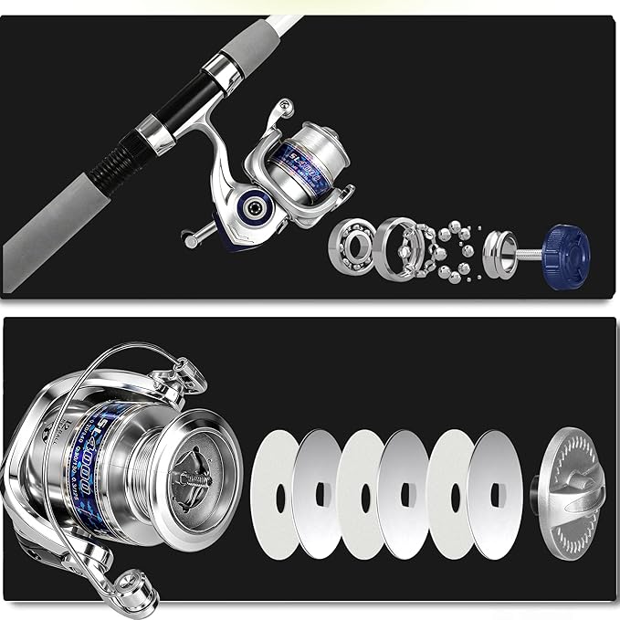 Spining Reels and Fishing Rod Combos (2-Pack), 5ft /6ft Fishing Pole, Size 2000 Reels, Pre-Spooled with 10 lb and 15 lb Mono Line