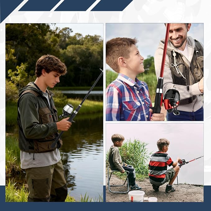 WIDDEN Kids Fishing Pole, Youth Fishing Rod and Reel Combo - Telescopic Portable Fishing Pole with Tackle Box Bag Starter Anglers Set, Fishing Gear Kit for Boys Girls Teens Age 5-18 and Beginners
