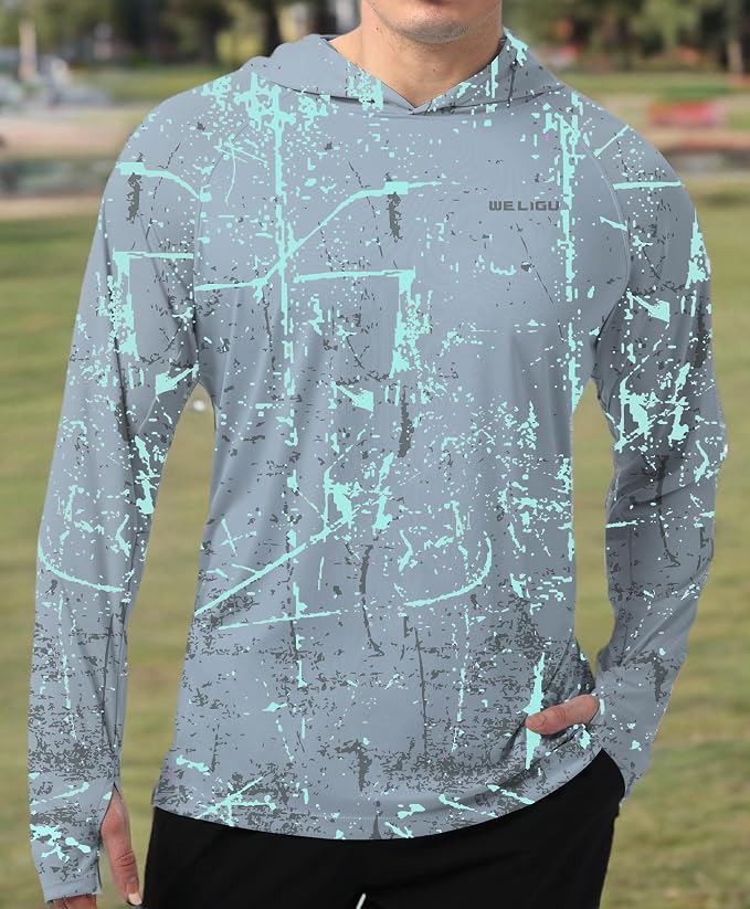 Men's UPF 50+ Sun Protection Hoodie Shirt Long Sleeve SPF Fishing Outdoor UV Hiking Lightweight Shirts