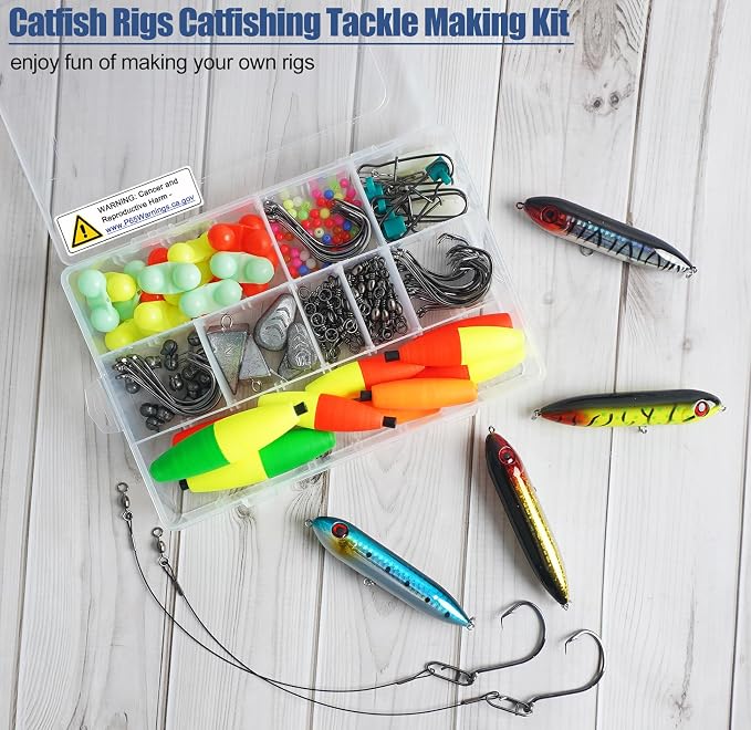 Catfish Rig Catfishing Tackle Making Kit Santee Cooper Rig with Catfish Floats Rattling Line Float Lures Peg Float Bobbers Catfish Hooks Swivels Catfish Sinker Weights Fishing Rattle Bells