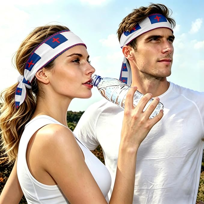 Flag Tie Headbands for Men Women, Moisture Wicking Sweatband Breathable Sports Headwrap, Non-Slip Stretchy Adjustable Fitness Hair Band