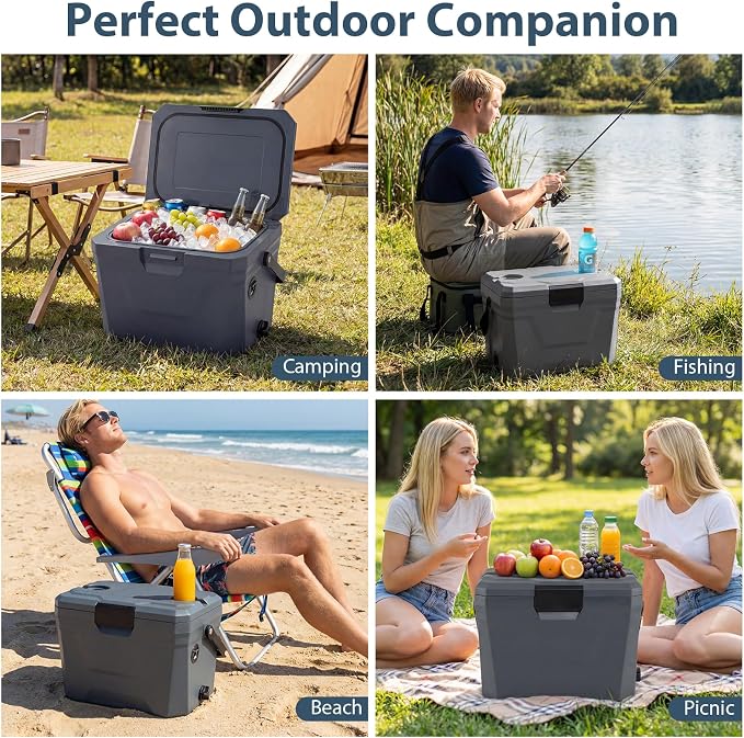 COSTWAY Insulated Portable Cooler, Hard Shell Ice Chest w/ 2 Cup Holders, Bottle Opener, Drain Plug, 3-Day Ice Retention, Outdoor Leak-Proof Dry Box for Beach, Camping, Fishing, Picnic