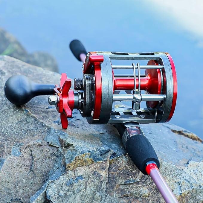 Sougayilang F47 Baitcasting Fishing Reel - Reinforced Metal Body Round Baitcaster for Smooth Powerful Saltwater Inshore Surf Trolling - Conventional Reel for Catfish, Musky, Bass, Pike