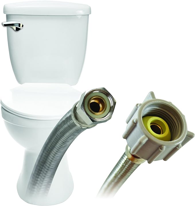 Fluidmaster B1T12 Toilet Connector, Braided Stainless Steel - 3/8 Female Compression Thread x 7/8 Female Ballcock Thread, 12-Inch Length