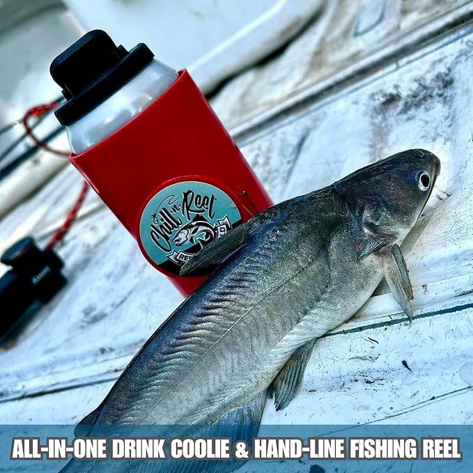 Made in USA | Fishing Can Cooler | Top Camping Essentials, Boat Gifts, Kayak Accessories, and Lake Float Gadget | Great Camper Must Haves | Fun Fishing Gift | Retail Box Packaging | Red