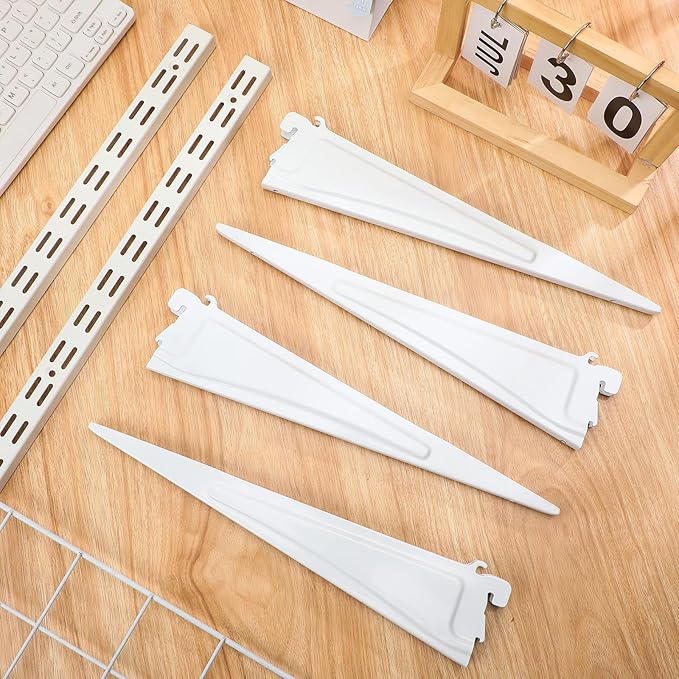 47.5 Inch Twin Rail Upright Wall Shelving System with 16 Inch Locking Shelf Bracket Adjustable Closet System Heavy Duty Metal Support for Deep Wire Shelving Closet (8 Pcs)