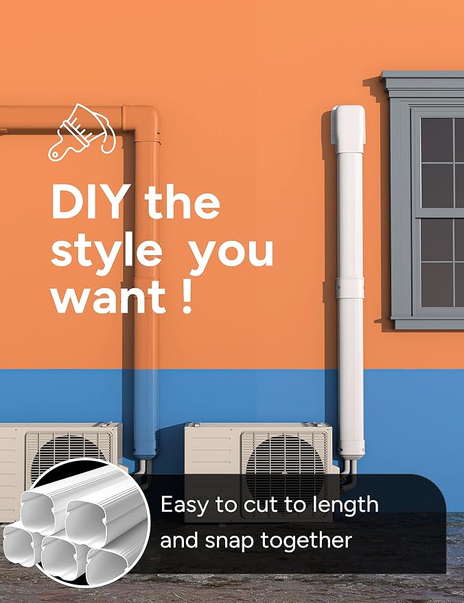 3'' 22.5Ft Mini Split Line Set Cover Kit for Minisplit Ductless Linset Air Conditioners and Heat Pumps, Central AC Decorative Upgraded UV-Proof Strong & Durability PVC Pipe