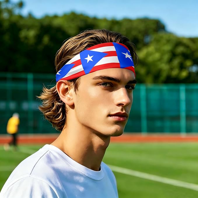 Flag Headbands for Men Women, Moisture Wicking Sweatband Breathable Sports Headwrap, Non-Slip Stretchy Fitness Hair Band