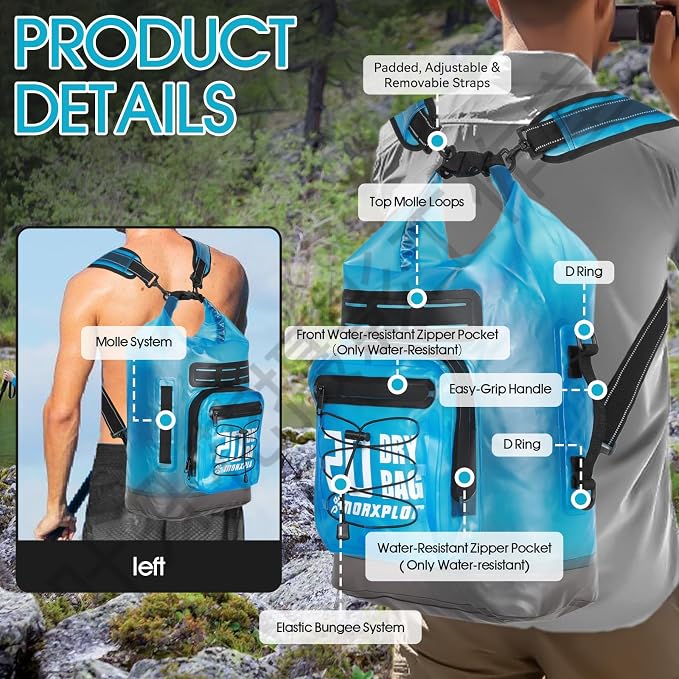 MORXPLOR Dry Bag Waterproof,5L/10L/20L/30L/40L/55L Roll Top Dry Bag Backpack with WaterProof Phone Case for Swim,Kayak