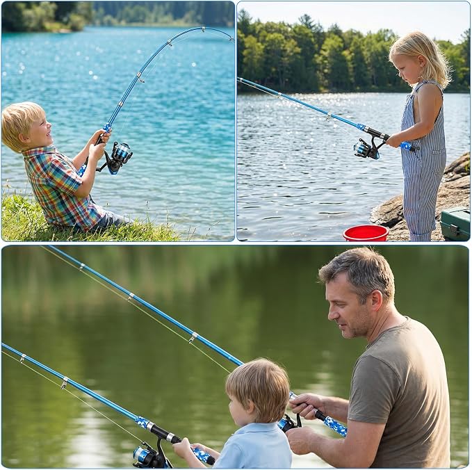 Kids Fishing Pole Set Fishing Rod and Reel Combos Ultralight Telescopic Fishing Rod+Spinning Reel+Lure Baits+Fishing Line with Mini Shark Bag for Boys Girls Youth Freshwater Saltwater