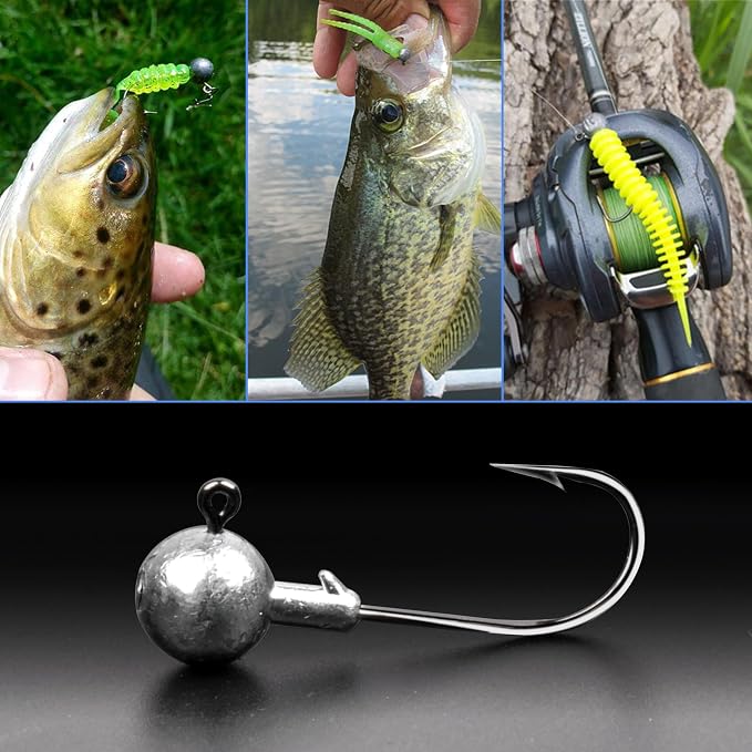 Jig Heads Fishing Hooks Crappie Jigs Unpainted Jig Heads Round Ball Sharp Fishing Jigs Hooks for Bass Trout Crappie Walleye Saltwater Freshwater