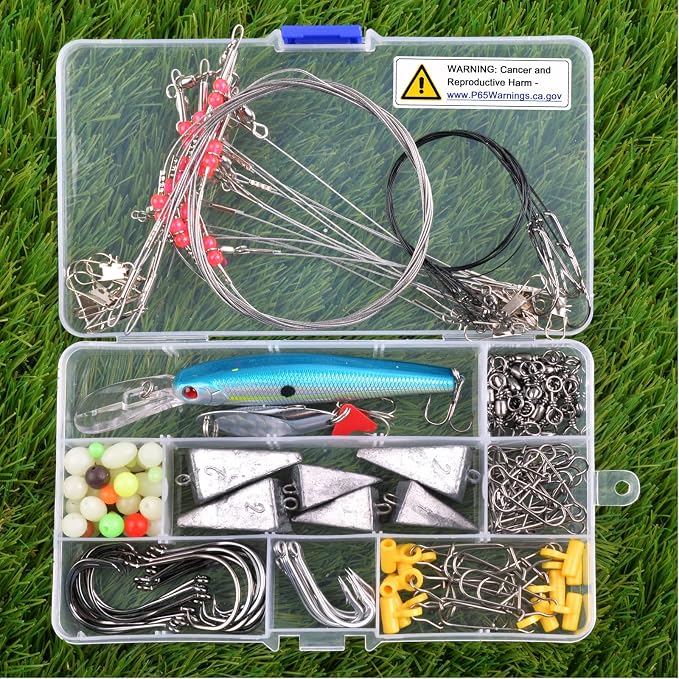 Saltwater Fishing Tackle Kit, 136pcs Surf Fishing Gear Fish Finder Rigs Saltwater Fishing Lures Crankbait Spoon Pyramid Sinker Fishing Hooks Leaders Swivels Ocean Fishing Tackle Accessories