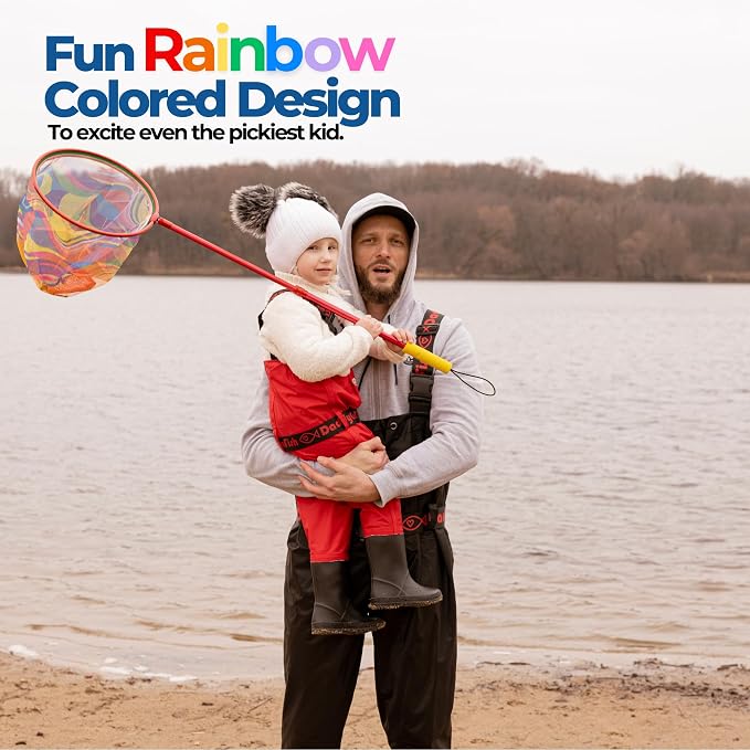 DaddyGoFish Kids Fishing Net - Extendable Telescopic Landing Net for Boy Girl Children Catching Small Fish Crab Shrimp Minnow Dragonfly Beach Pier Lake River Ocean