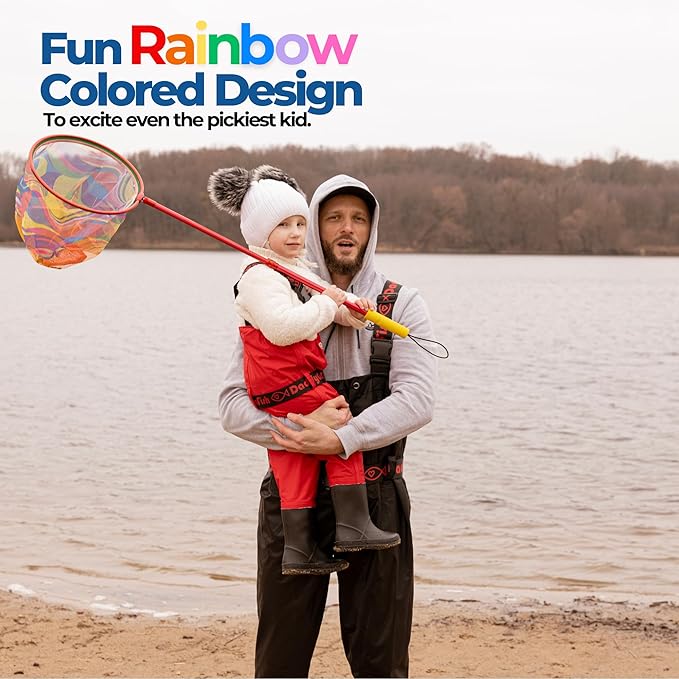 DaddyGoFish Kids Fishing Net - Extendable Telescopic Landing Net for Boy Girl Children Catching Small Fish Crab Shrimp Minnow Dragonfly Beach Pier Lake River Ocean