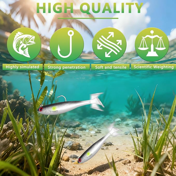 Soft Fishing Lures for Bass Fishing:Pre-Gigged Swim Baits for Saltwater or Freshwater.Soft Plastic Fishing Accessories.