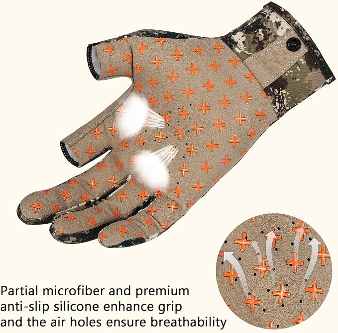 BASSDASH Unisex Fingerless Camo Hunting Gloves for Men's Women's Early Season Warm Weather UPF 50+ Lightweight Fishing Photography HG03