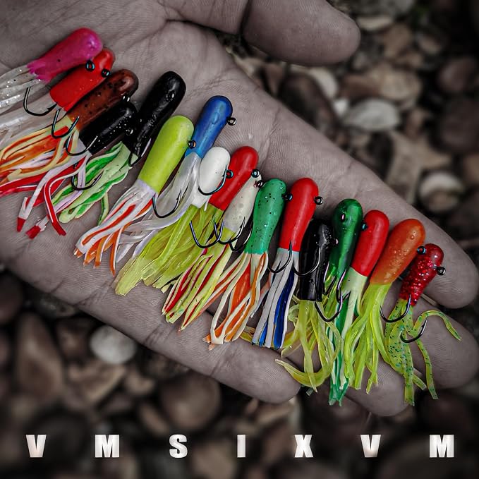 165 Pcs Tube Lures Crappie Lures with Jig Heads Soft Plastic Baits for Bass Fishing, Tube Worms Jigs Hooks Rigs Swimbait for Freshwater Saltwater