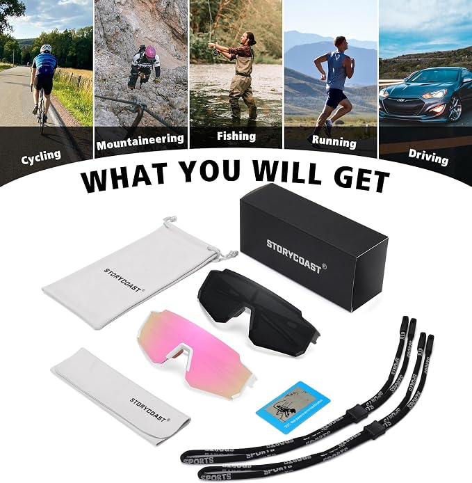 STORYCOAST Polarized Sports Sunglasses for Men Women,Driving Fishing Cycling Mountain Bike Sunglasses UV400 Protection