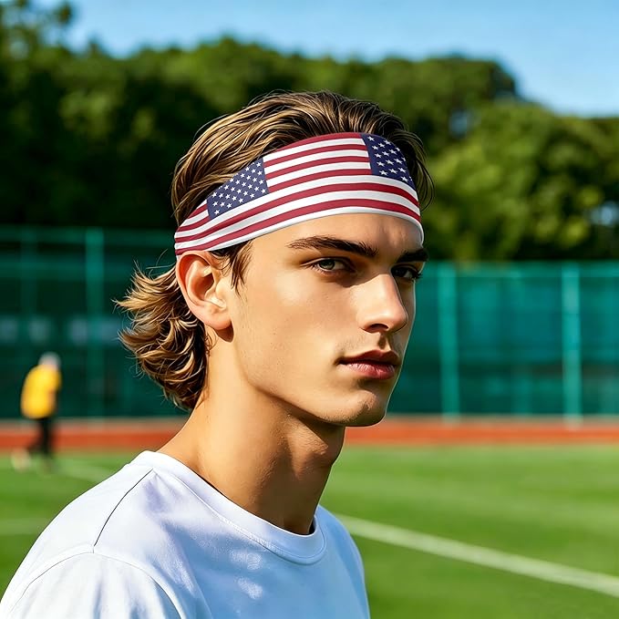 Flag Headbands for Men Women, Moisture Wicking Sweatband Breathable Sports Headwrap, Non-Slip Stretchy Fitness Hair Band