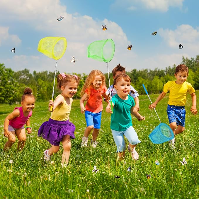 TSYAN Kids Telescopic Butterfly Fishing Nets for Kids Catching Insect Net Outdoor Tools for Catching Bugs Fish Insect Ladybird, Extendable 34 Inches and Anti Slip Grip (3Pcak)