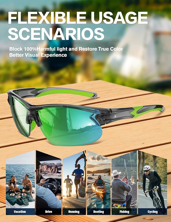 BIRCEN Mens Polarized Sunglasses for Sports: TR90 Lightweight Sun Glasses Wrap Around Shades for Fishing Driving Cycling