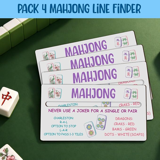 4 Pack Mahjong Line Reader with Rules, Wooden 2026 Mahjong Line Finder, Instructions for Beginners, Mah Jongg Accessories, Mah Jongg Gifts for Women